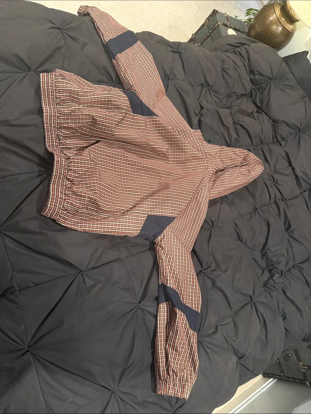 Lacoste Brown & Navy Checked Hooded Windbreaker size M